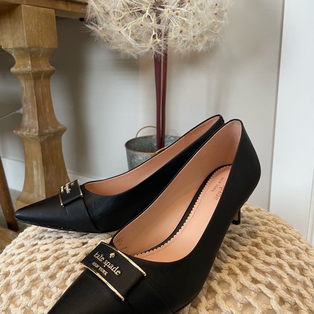 kate spade Black Pointed Toe Kitten Heel Pumps - Picture 4 of 12